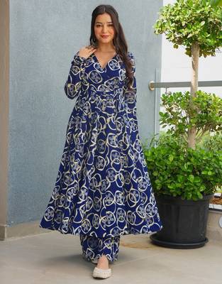 Blue color stylish top with bottom for graceful party looks 3