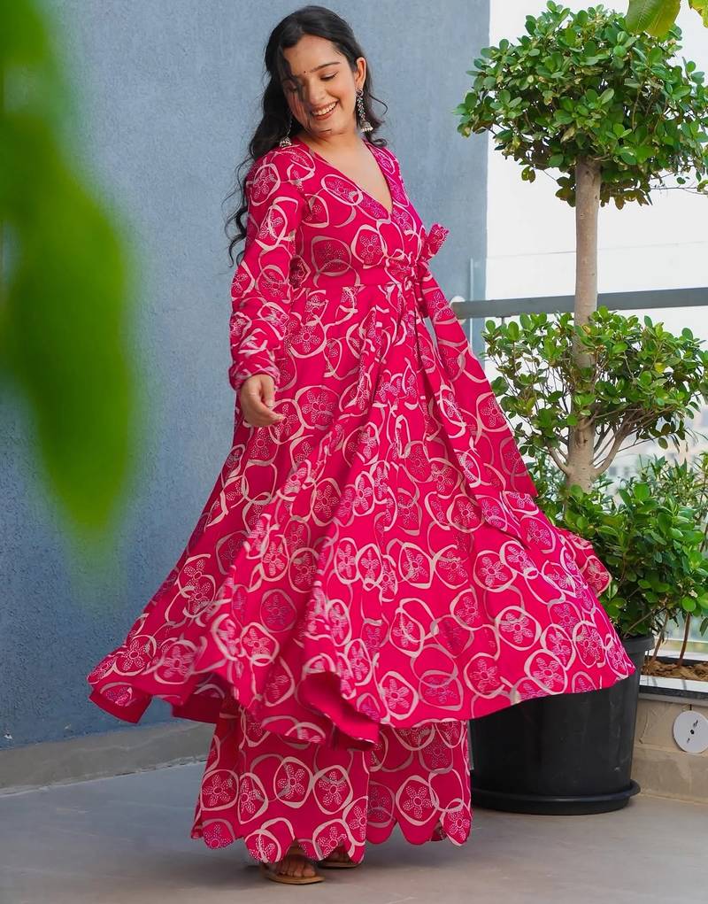 Pink color stylish top with bottom for graceful party looks