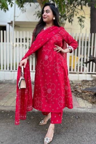 Red color rayon   fabric designer printed ethnic partywear suit