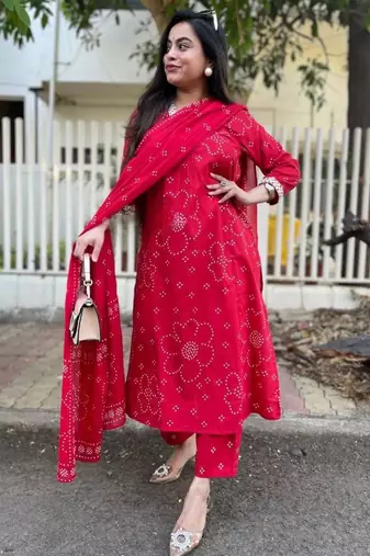 Red color rayon   fabric designer printed ethnic partywear suit