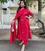 Red color rayon   fabric designer printed ethnic partywear suit