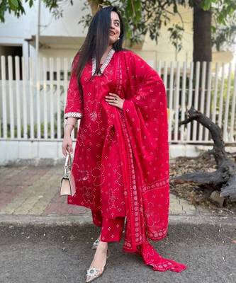 Red color rayon fabric printed ethnic partywear suit 3