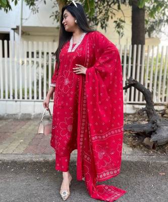 Red color rayon fabric printed ethnic partywear suit 4