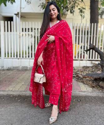 Red color rayon fabric printed ethnic partywear suit 5
