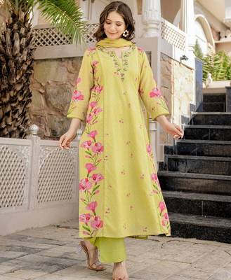 Lemon color chanderi butti printed partywear suit 1