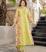 Lemon color chanderi butti fabric designer printed ethnic partywear suit