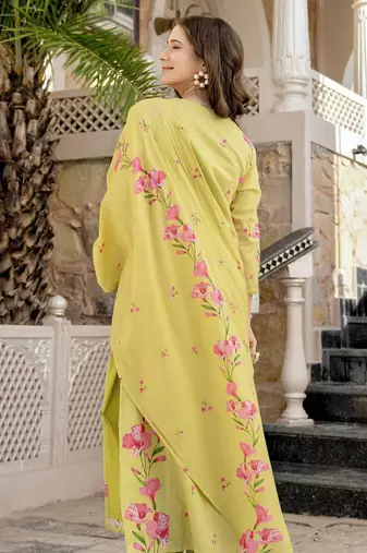 Lemon color chanderi butti printed partywear suit