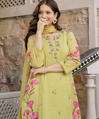 Lemon color chanderi butti printed partywear suit 3
