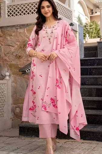 Pink color chanderi butti fabric designer printed ethnic partywear suit
