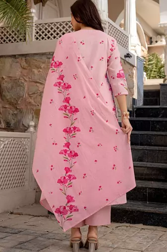 Pink color chanderi butti printed partywear suit