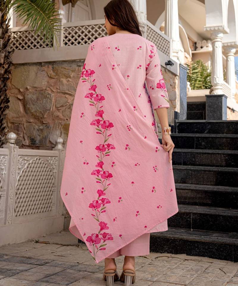 Pink color chanderi butti fabric designer printed ethnic partywear suit