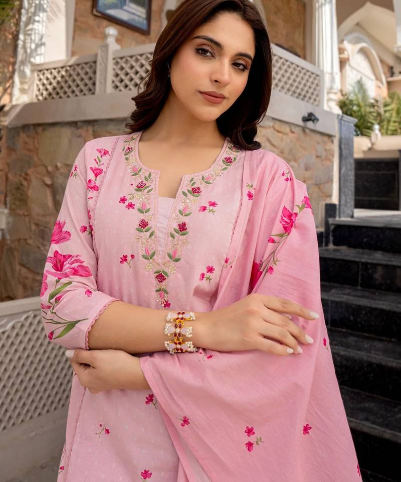 Pink color chanderi butti fabric designer printed ethnic partywear suit