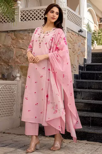 Pink color chanderi butti printed partywear suit