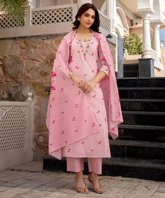 Pink color chanderi butti printed partywear suit 5