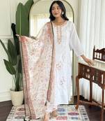 Off white color rayon fabric designer printed ethnic partywear suit