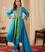 Sea green color chinon fabric designer printed ethnic partywear suit