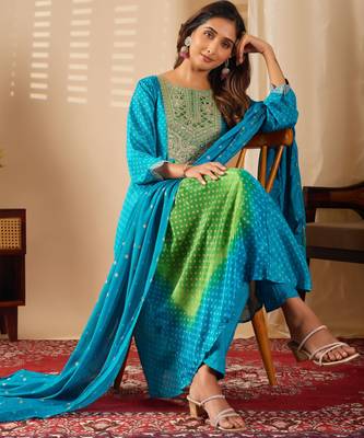 Sea green color chinon fabric printed ethnic partywear suit 3