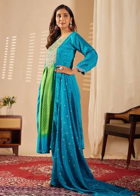 Sea green color chinon fabric printed ethnic partywear suit 4
