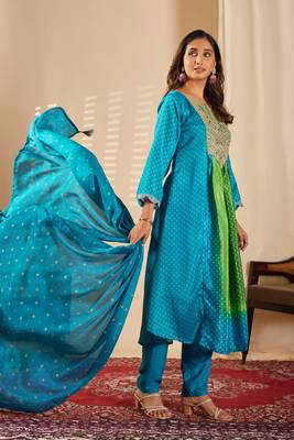 Sea green color chinon fabric printed ethnic partywear suit 5