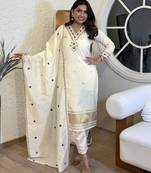 Cream color viscose silk fabric ethnic reaymade kurta set with dupatta