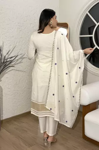 Cream color viscosee silk reaymade kurta set with dupatta