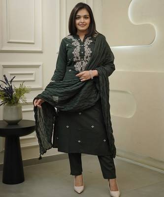 Green color rayon slub reaymade kurta set with dupatta 2