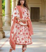 White color cotton slub fabric ethnic reaymade kurta set with dupatta