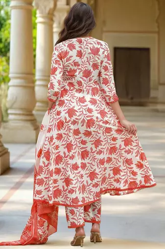 White color cotton slub fabric ethnic reaymade kurta set with dupatta