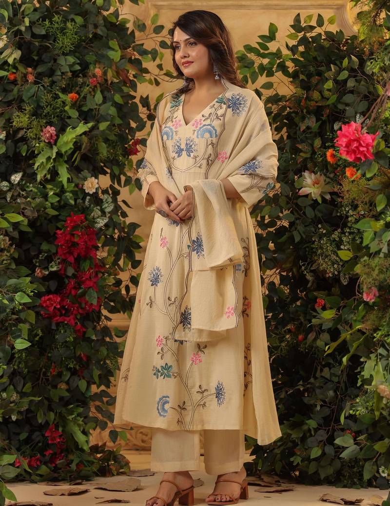 Yellow color viscose chanderi fabric ethnic reaymade kurta set with dupatta