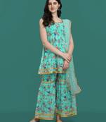 Sea green color georgette fabric ethnic ceremonial sophisticated girlie kurta set