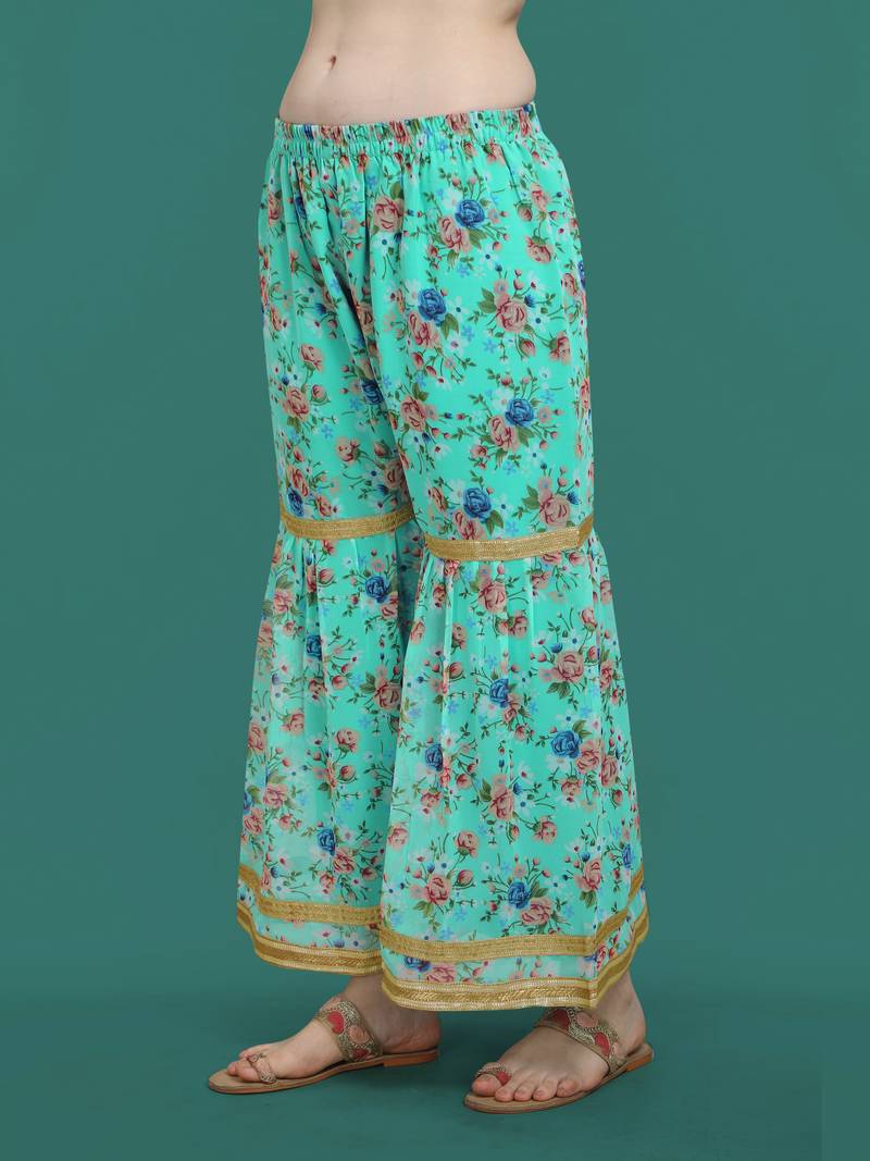 Sea green color georgette fabric ethnic ceremonial sophisticated girlie kurta set