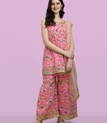 Peach color georgette fabric ethnic ceremonial sophisticated girlie kurta set