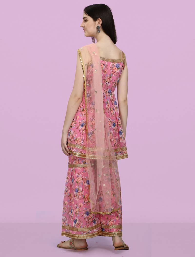 Peach color georgette fabric ethnic ceremonial sophisticated girlie kurta set