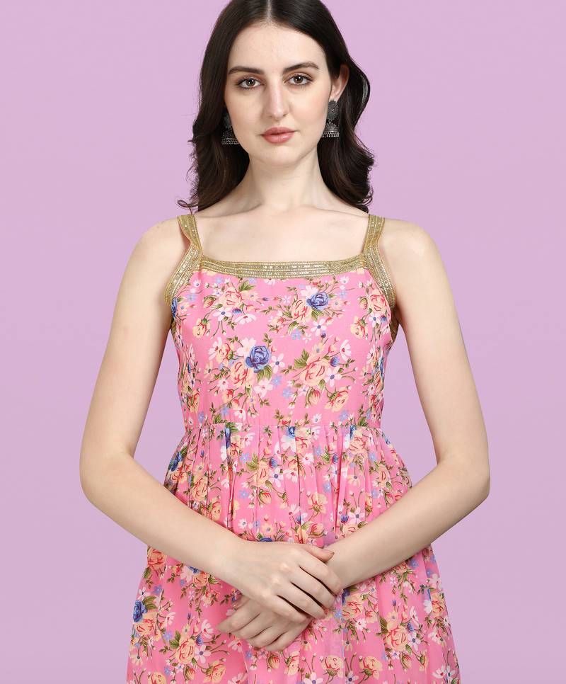 Peach color georgette fabric ethnic ceremonial sophisticated girlie kurta set