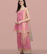 Pink color georgette fabric ethnic ceremonial sophisticated girlie kurta set