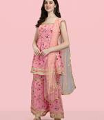 Peach color georgette fabric ethnic ceremonial sophisticated girlie kurta set