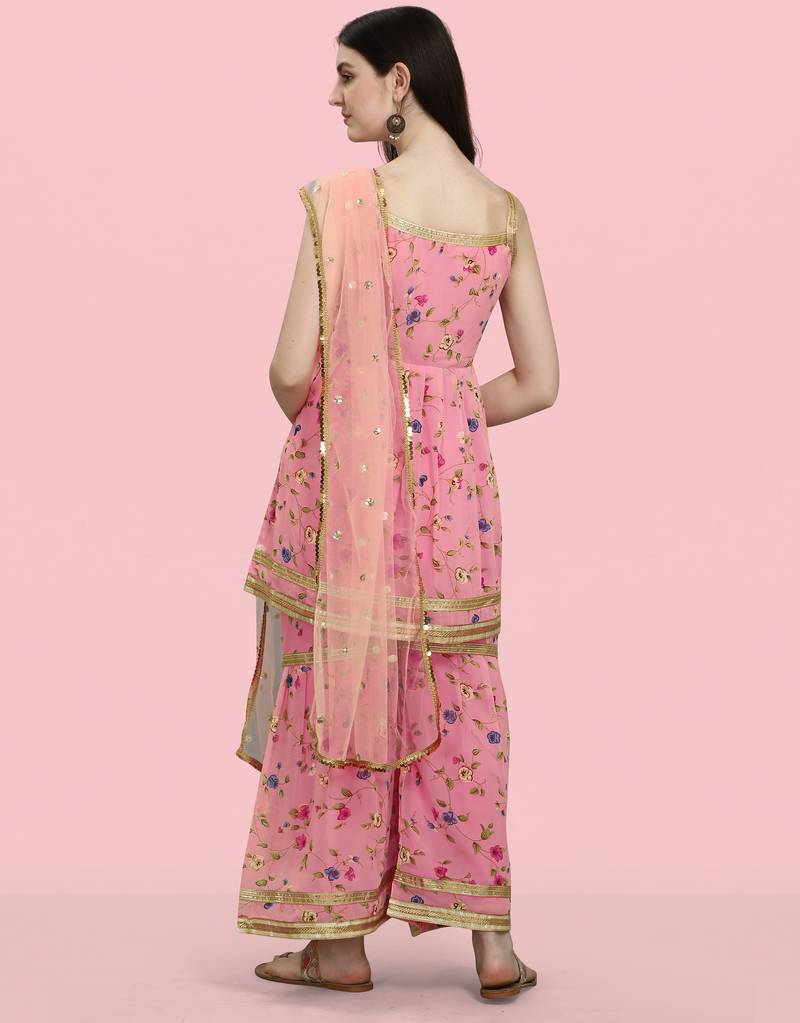 Peach color georgette fabric ethnic ceremonial sophisticated girlie kurta set