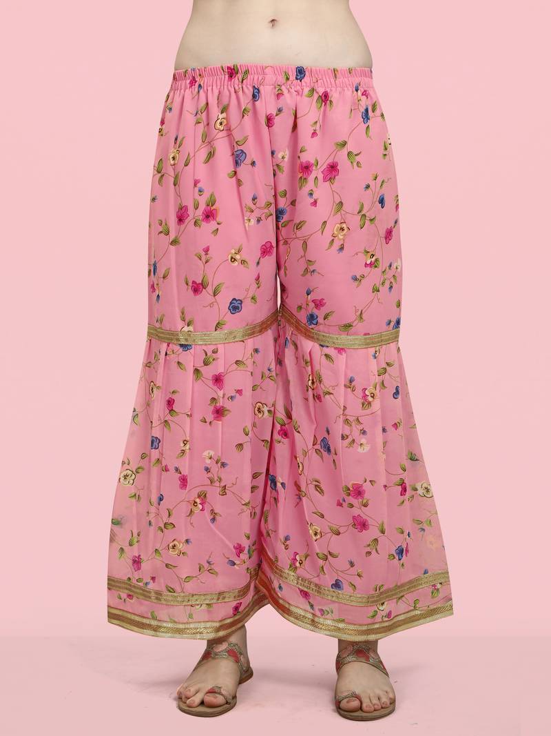 Peach color georgette fabric ethnic ceremonial sophisticated girlie kurta set