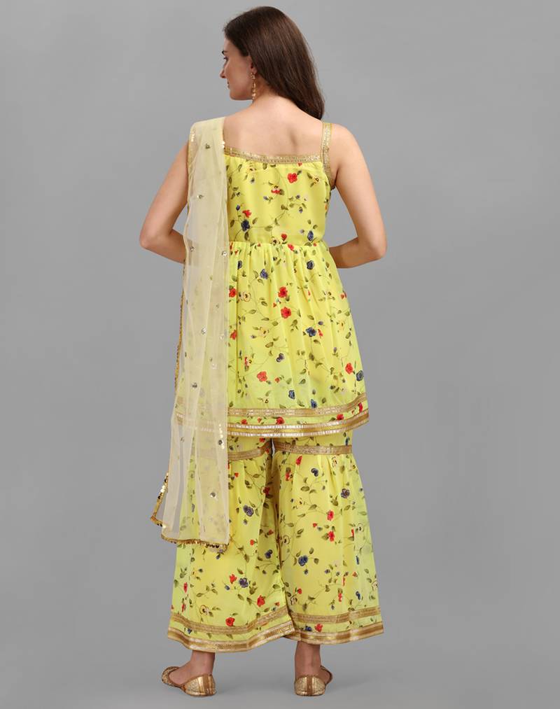 Yellow color georgette fabric ethnic ceremonial sophisticated girlie kurta set