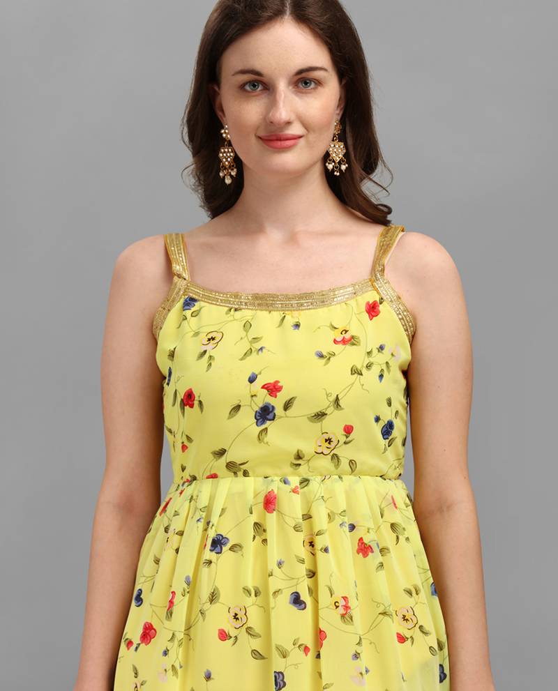 Yellow color georgette fabric ethnic ceremonial sophisticated girlie kurta set