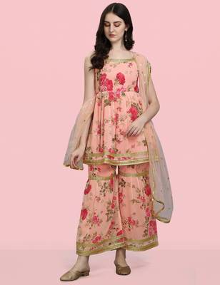 Pink color georgette fabric ethnic ceremonial sophisticated girlie kurta set 1
