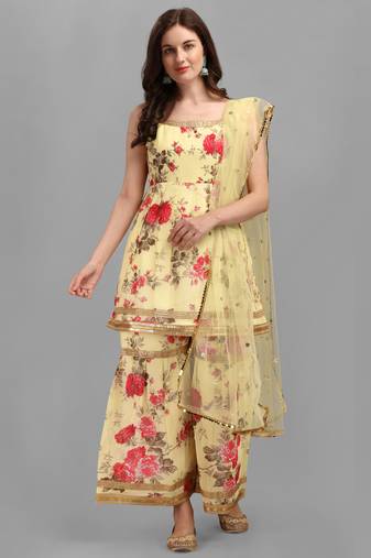 Yellow color georgette fabric ethnic ceremonial sophisticated girlie kurta set