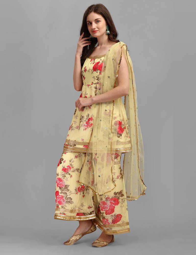 Yellow color georgette fabric ethnic ceremonial sophisticated girlie kurta set