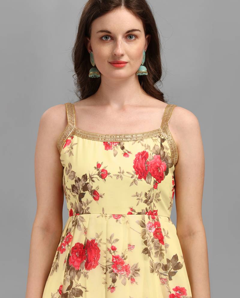 Yellow color georgette fabric ethnic ceremonial sophisticated girlie kurta set