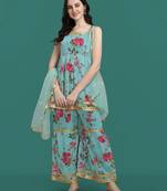 Blue color georgette fabric ethnic ceremonial sophisticated girlie kurta set
