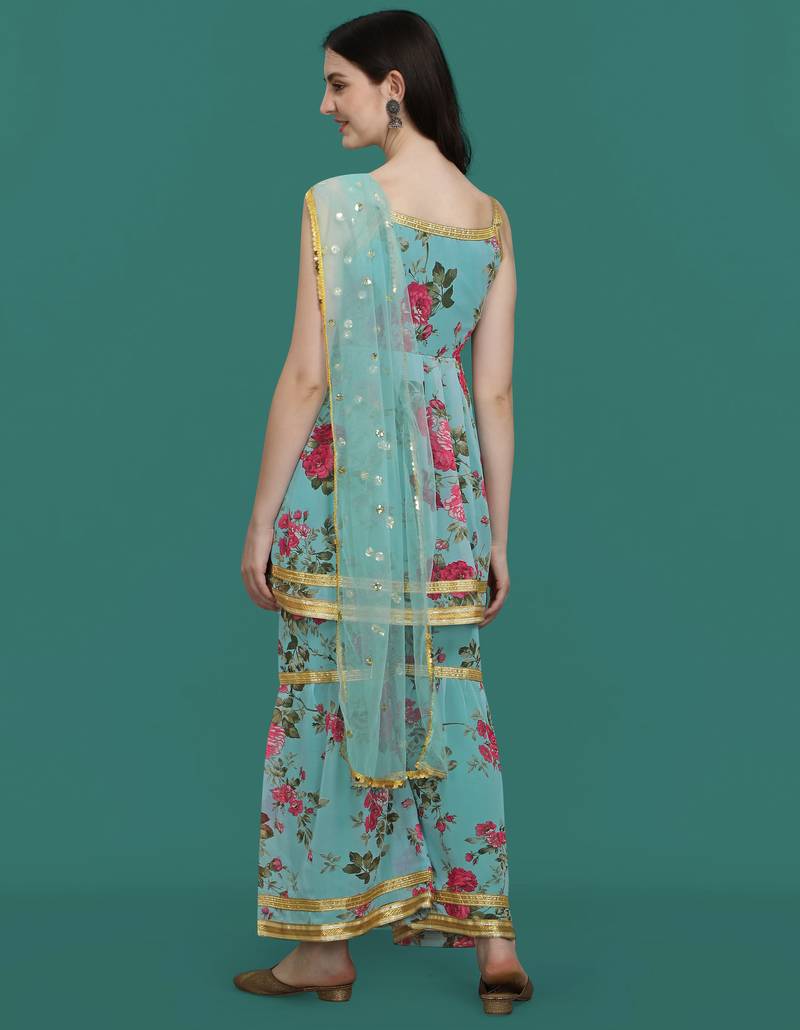 Blue color georgette fabric ethnic ceremonial sophisticated girlie kurta set