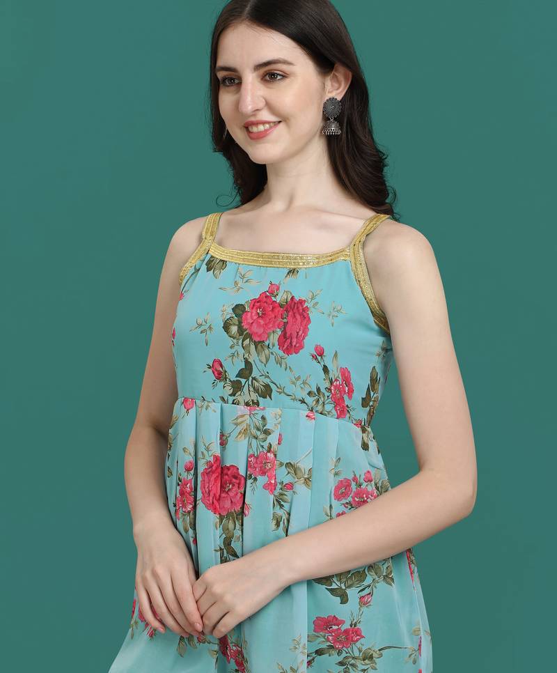 Blue color georgette fabric ethnic ceremonial sophisticated girlie kurta set