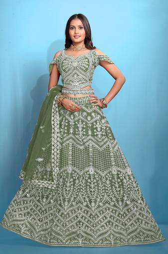 Green Color Beautiful Bridesmaid Lehenga For Ceremonial Looks