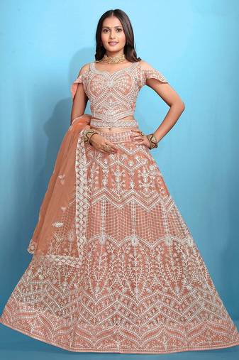 Peach Color Beautiful Bridesmaid Lehenga For Ceremonial Looks