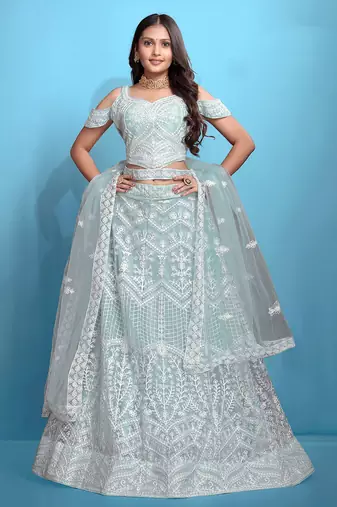 Sky Blue Color Beautiful Bridesmaid Lehenga For Ceremonial Looks